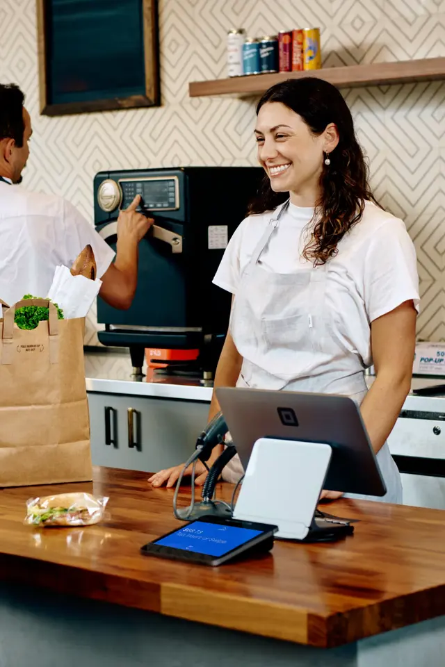 Retail checkout with a modern card payment terminal